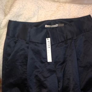 Alice + Olivia Satin/Silk Navy Blue Trouser Flares